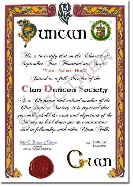 Clan Membership Certificate