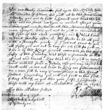 Duncanson's order to Glenlyon, 12 Feb 1692 - Larger Image